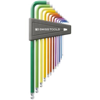 PB Swiss Tools - Rainbow Winkelschlüsselsatz, lang, Inbus mit Kugelkopf, 1/20 bis 5/16 inch