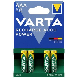 Varta Rechargeable Battery Power Micro AAA NiMH 1000mAh (Blister of 4)