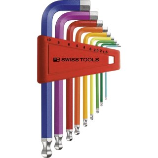 Rainbow Allen key set in holder, with ball head, 1.5 to 10 mm