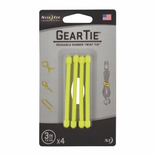 Nite Ize Gear Tie® Reusable Rubber Twist Tie™ 3 in. - 4 Pack - Neon Yellow