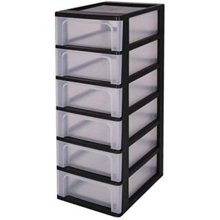 Iris Ohyama OCH-2006 Drawer Cabinet Drawer Cabinet 6 Drawers 7L A4 Clear Drawers Office Living Room Organiser Chest – Black