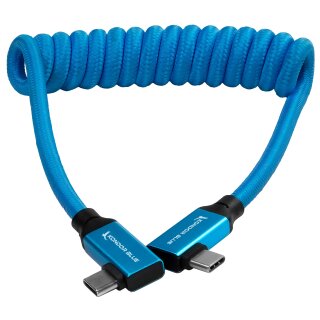 Kondor Blue USB C 3.2 Right Angle Braided Cable for 8K Data and Power Delivery (Kondor Blue)(Coiled)(12"-24")