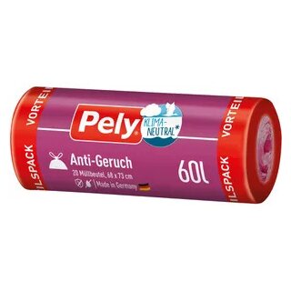 Pely bin liners CLIMATE-NEUTRAL, 60 litres, with drawstring, transparent, 20 pieces