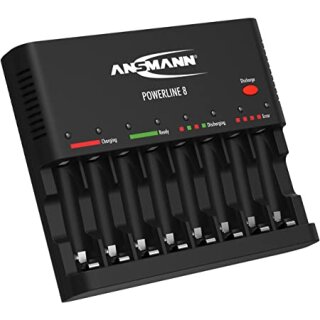 ANSMANN Akku-Ladegerät zum Laden & Entladen von 8x AA/AAA NiMH Akkus - 8-fach Batterieladegerät