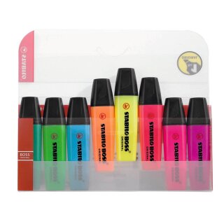 Highlighter - STABILO BOSS ORIGINAL - pack of 8 - with 8 different colours