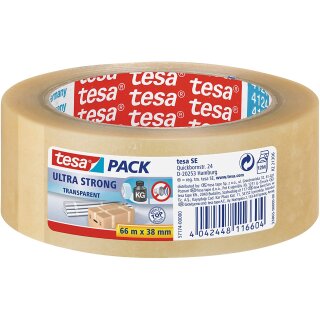 Tesa Clear Tape 4124 Ultra Strong, PVC, transparent 38mm x 66m
